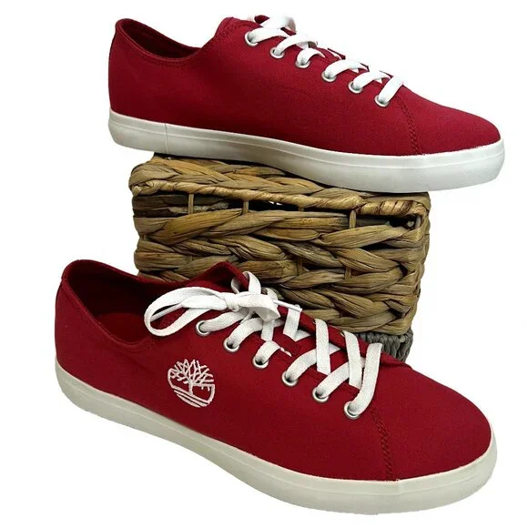 Timberland Men\'s White and Red Shoes Custom Red Timberlands ($155) ❤ liked on Polyvore featuring  main image 3